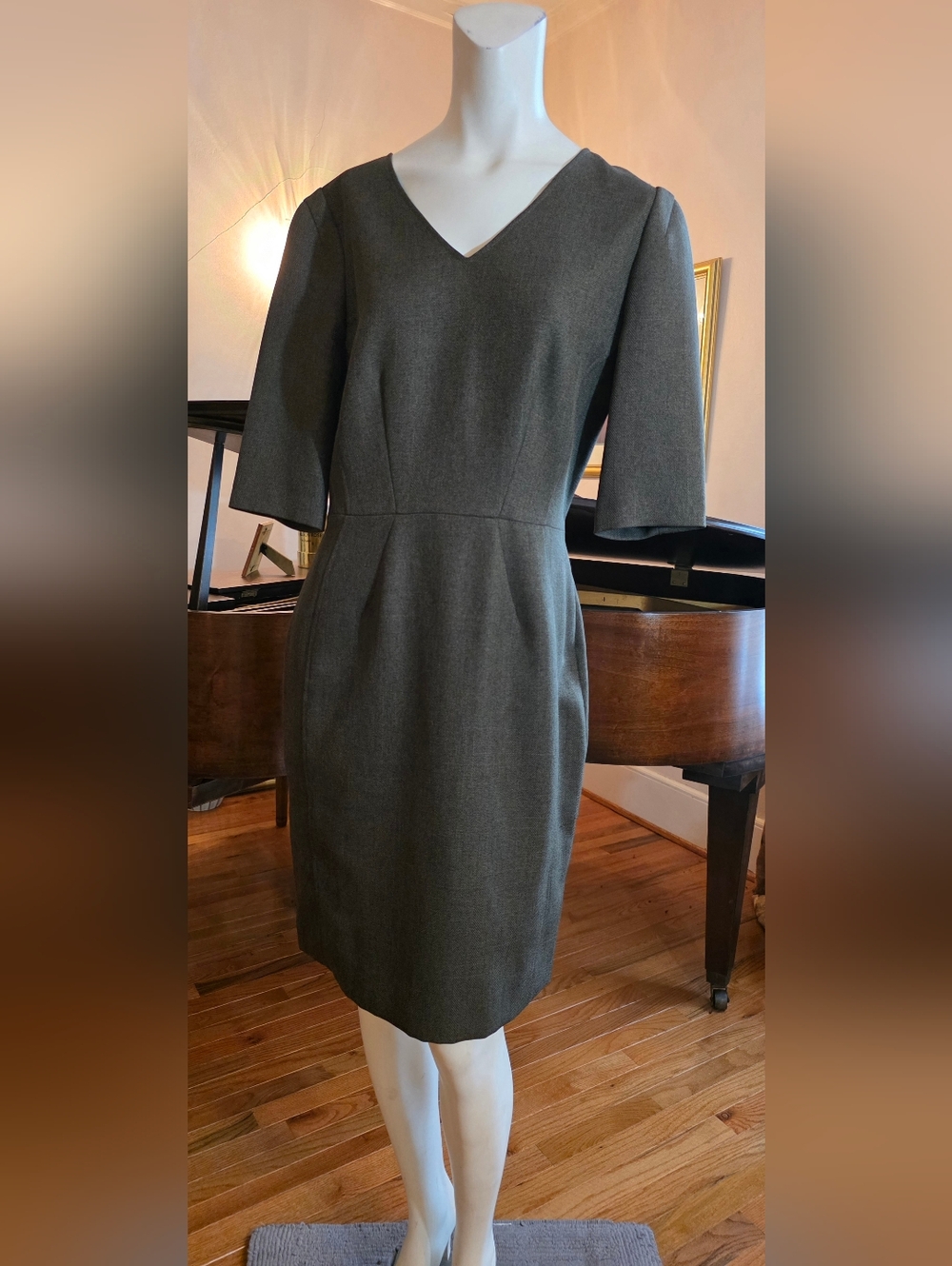 Antonio Melani Classic Olive V-Neck Sheath Dress